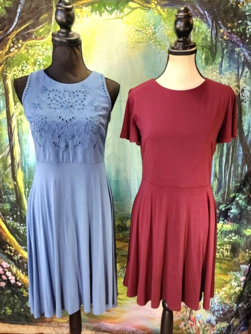 TWO LOFT DRESSES NWT XXS Blue Bergundy Fit And Flare